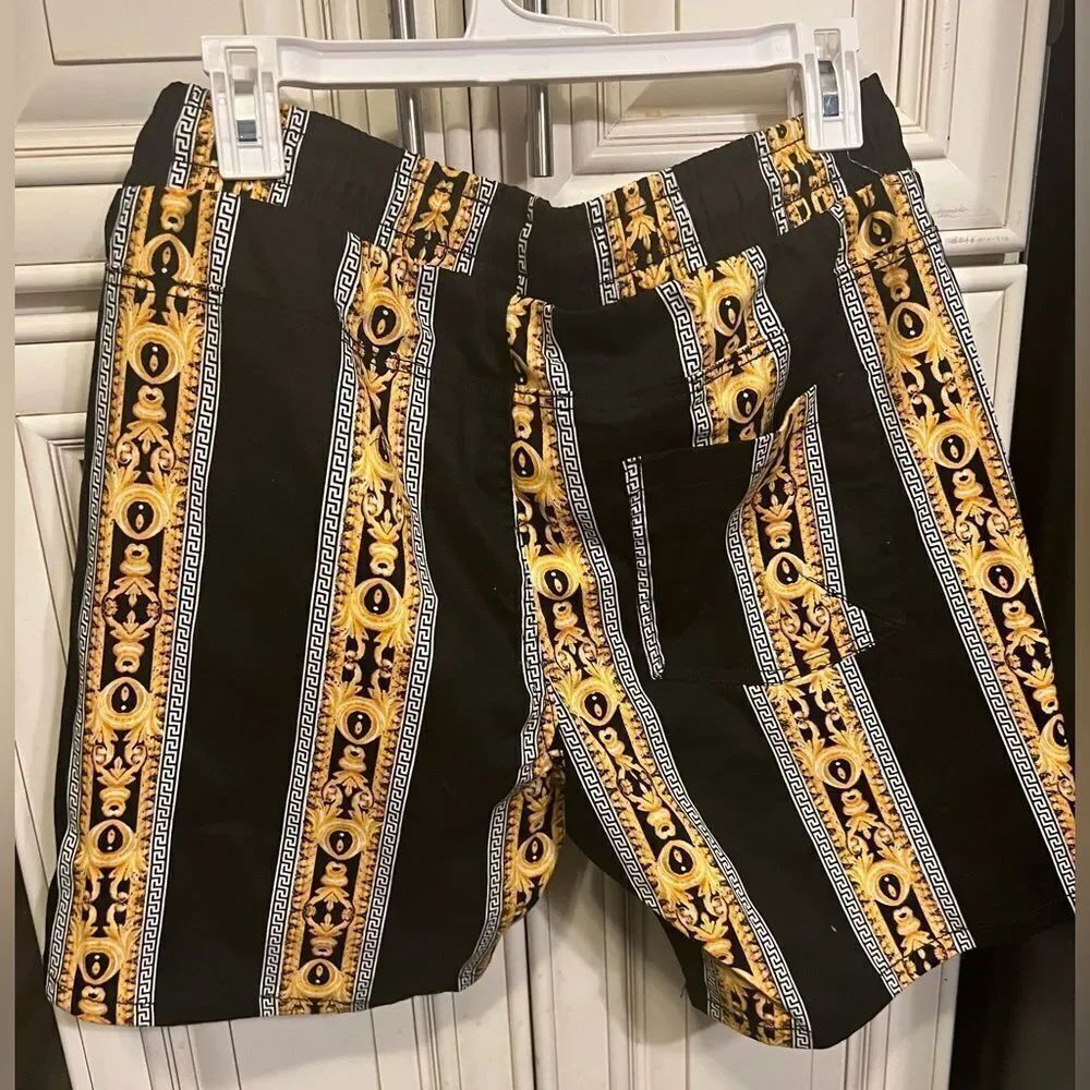 MENS BAROQUE GOLD BLACK DRAWSTRING CASUAL SHORTS SIZE L - Picture 12 of 12